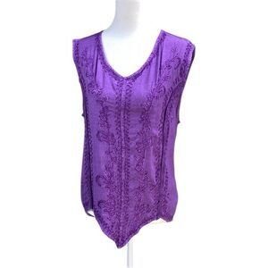 Kaaku Embroidered Handkerchief Hem Lagenlook Boho Artsy Tank OS Purple